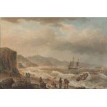 Nicolas POCOCK (British 1740-1821) Landing the Fish - Figures on a shoreline with a large vessel