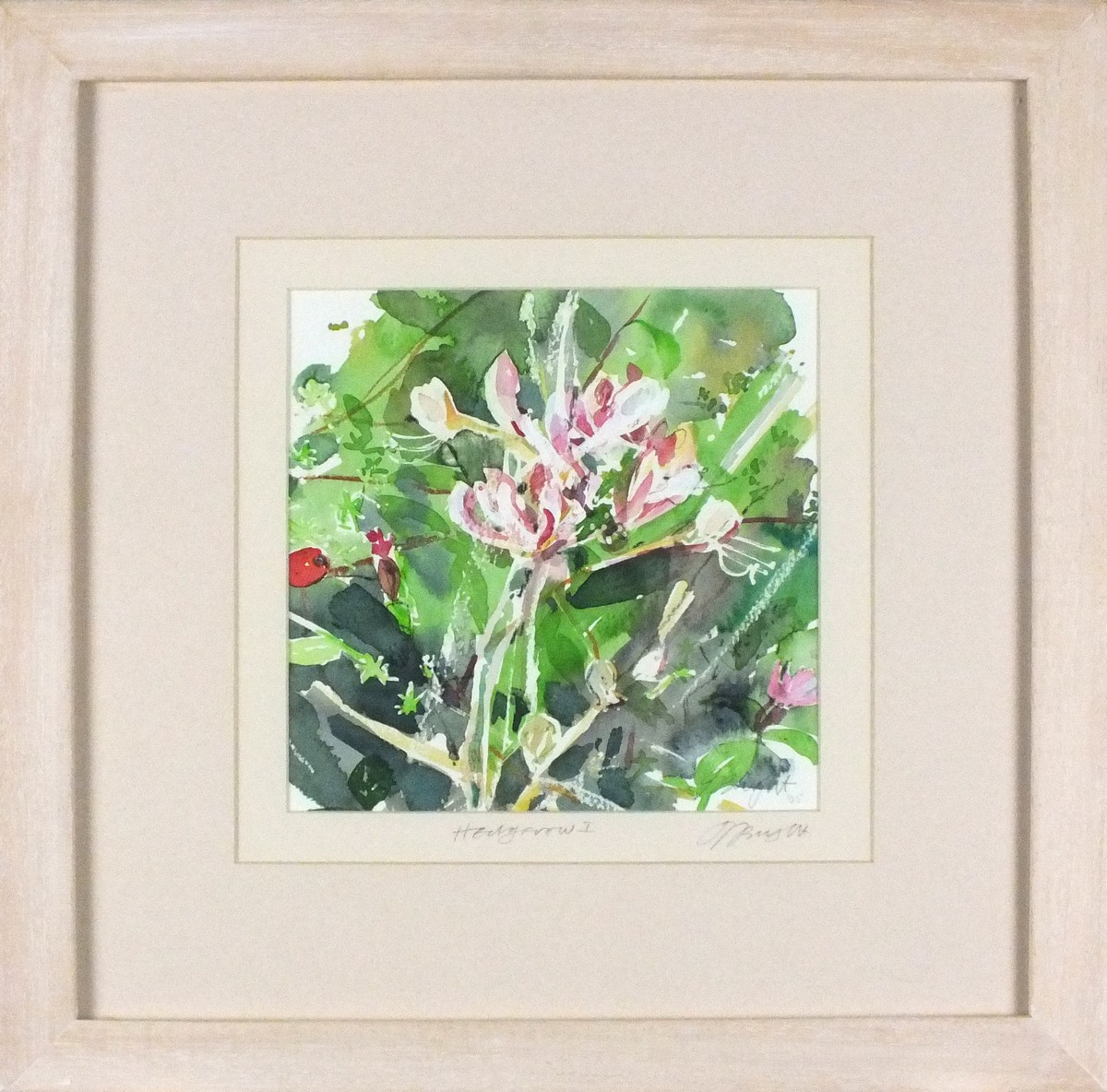 Jessica BRIGHT (British b.1950) Hedgerow I, Honeysuckle, Watercolour, Titled & signed on label - Image 2 of 2