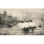 William Lionel WYLLIE (British 1851-1931) Fishing Fleet Unloading the Catch St Ives, Engraving, 10.