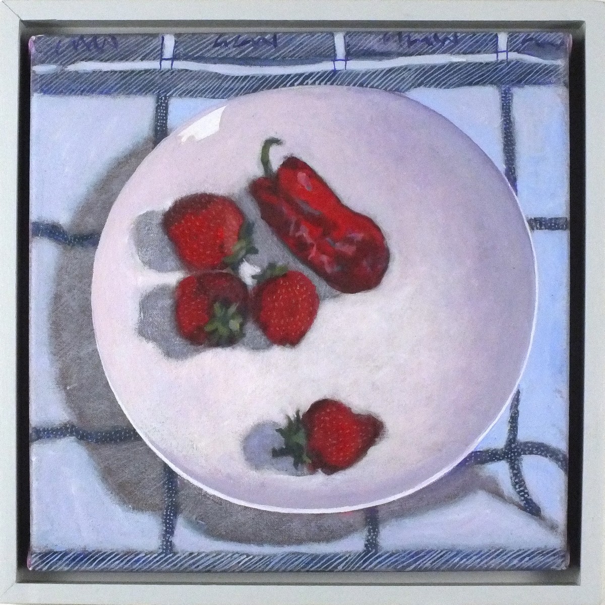 Margaret DEAN (British b.1939) Still life - Strawberries & Pepper, Oil on canvas, Titled, signed & - Image 2 of 2