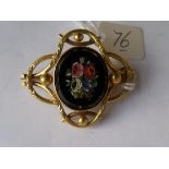 Victorian micro mosaic flower brooch in metal setting