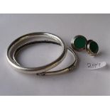 Two silver bangles and a pair silver earrings 40g
