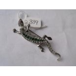 Silver & paste set lizard brooch 2.5” long