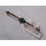 Gold mounted pearl & turquoise bar brooch