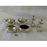 Six piece boat shaped cruet raised on pad Birm. Mod. by WH