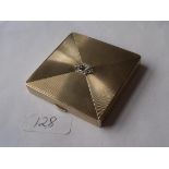 GOOD HEAVY ART DECO 9CT BOX with diamond motif to lid 5.5cm square full Birmingham hall marks 54g