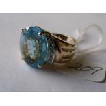 Large blue Topaz and diamond 14ct gold set ring 11.2g approx size 'M'