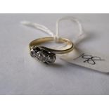 Three stone 18ct gold diamond ring approx size 'M'