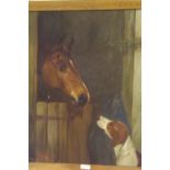 COLIN GRAEME 1904 – Horses head and dog by stable door – 20 x 16 Signed and dated
