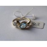 14ct double oval ring set with diamonds & blue topaz ring (size n)