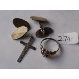 A pair silver cufflinks, ring, etc