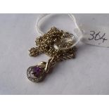 9ct amethyst & diamond pendant on 9ct fine link chain 4g