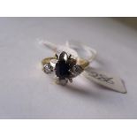 Sapphire & diamond 18ct gold mounted ring approx size ' H'