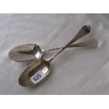 Two mid-18th century bottom marked table spoons. One London 1757 by J.C? The other 1764