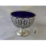 Attractive Georgian style sugar basket with pierced sides over pedestal foot 5” dia Lon. 1908 By CSH