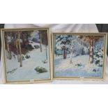 ASKEL P. KNUDSEN – Two snowy landscapes 16 x 10. Signed