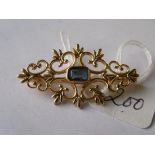 Blue stone set 9ct fancy brooch 2.8g inc