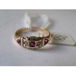 15ct gold fancy ruby & diamond gypsy ring marked Birm 1903 approx size 'P'