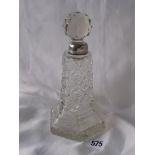A cut glass trumpet shaped scent bottle with mounted collar 6” high