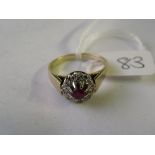 Red & white stone cluster ring in 9ct