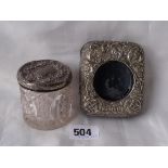 Pocket watch case embossed with foliage 3.5 high Birm 1906. Also a jar