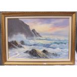 RICHARD BLOWEY – Waves on Cornish coast – 20 x 30. Signed