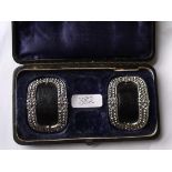 Pair of cased antique marcasite buckles