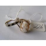 9ct cameo ring and another 9ct stone set ring