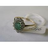 A green & white stone 9ct dress ring size 'X'