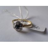 Sapphire & diamond 18ct gold daisy head cluster ring approx size 'M'