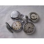 Four metal cased pocket watches