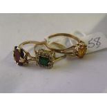 Three 9ct gem set dress rings