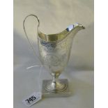 Georgian bright cut helmet shaped cream jug, on square pedestal foot 4” over handle Lon. 1793 By