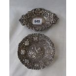 Circular bon bon dish embossed with a child 4.5” dia Birm. By D & F also another one 95g