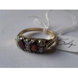 Garnet & opal carved silver mounted ring approx size 'T'