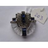 An Art Deco blue glass and paste clip, marked KTF, (Trifari)