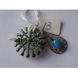 Circular Turquoise brooch and a turquoise pendant