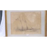 G.G.HOLY (19)46 – A drawing of the racing yacht“Zephyr” off the Chinese coast -13 x 18 Signed and