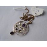 Antique amethyst and gold pendant with amethyst drop on rose gold chain