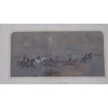 T. WALSH 1864 – Huntsmen with hounds in landscape - 14 x 28. Signed and inscribed