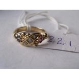 An antique 18ct gold ring set with rubies, sapphires & diamonds, Size N boxed