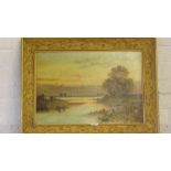 VICTORIAN SCHOOL – River landscape at sunset 14 x 20