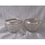 Two cut glass sugar bowls with mounted rims 4” dia Chest/Birm.