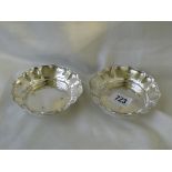 Pair of heavy bon bon dishes with pie crust edges 4” dia Birm. mod by BPS 165g