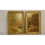 J. LEWIS – Trees on riverbank – 16 x 9 Signed - A pair