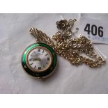 Ladies green enamaled pendant watch by Nelson