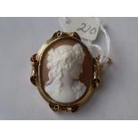 Victorian gold mounted cameo brooch of a classical lady 1 ½ inches long