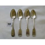 Exeter set of four fiddle pattern tea spoons 1844 By RW 85g