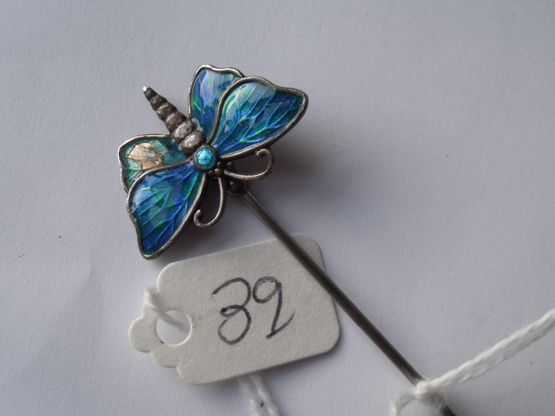 An antique Charles Horner silver & enamel butterfly hatpin