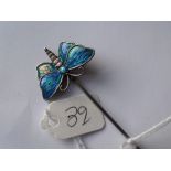 An antique Charles Horner silver & enamel butterfly hatpin